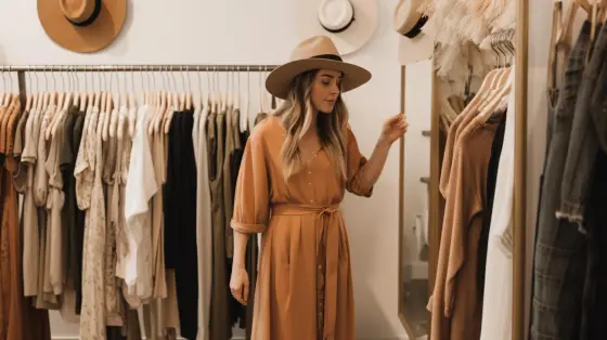 Personne portant une robe chemise bleu marine avec des baskets claires et un sac porté épaule